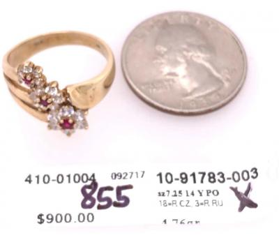 14 Karat Yellow Gold Fashion Three Flower Ring with Semi Precious Stones