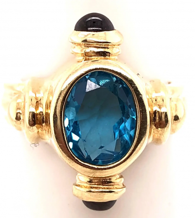 14 Karat Yellow Gold Free Form Ring with Stones