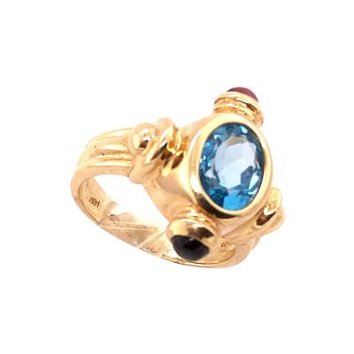14 Karat Yellow Gold Free Form Ring with Stones