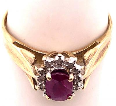 14 Karat Yellow Gold Free Form Ruby Center with Diamond Accents Ring
