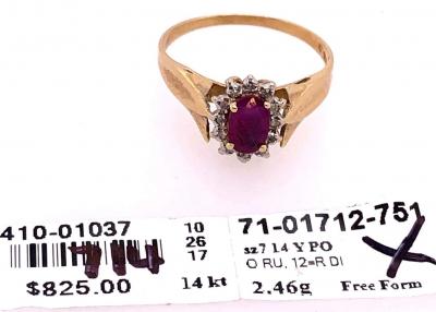 14 Karat Yellow Gold Free Form Ruby Center with Diamond Accents Ring