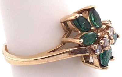 14 Karat Yellow Gold Freeform Emerald with Diamond Accents Ring