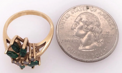 14 Karat Yellow Gold Freeform Emerald with Diamond Accents Ring