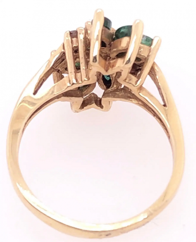 14 Karat Yellow Gold Freeform Emerald with Diamond Accents Ring
