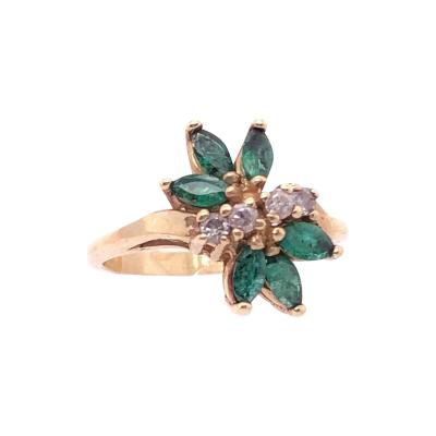 14 Karat Yellow Gold Freeform Emerald with Diamond Accents Ring