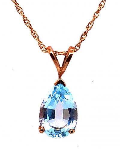 14 Karat Yellow Gold Freeform Necklace with One Pear Blue Topaz Pendant