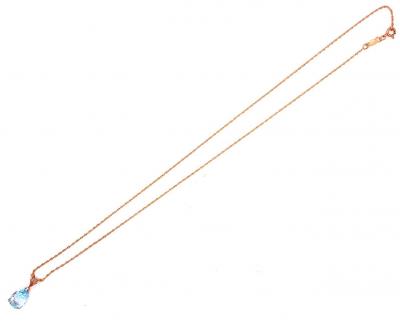 14 Karat Yellow Gold Freeform Necklace with One Pear Blue Topaz Pendant