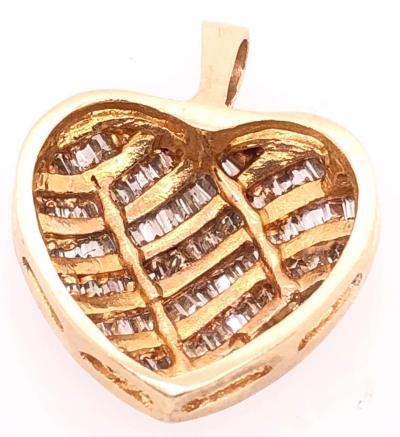 14 Karat Yellow Gold Heart Charm Pendant with Diamonds