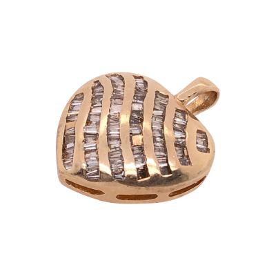 14 Karat Yellow Gold Heart Charm Pendant with Diamonds