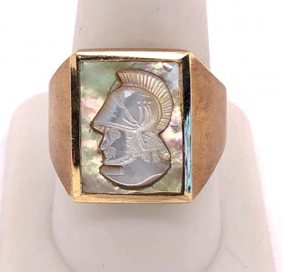 14 Karat Yellow Gold Mother of Pearl Cameo Contemporary Ring