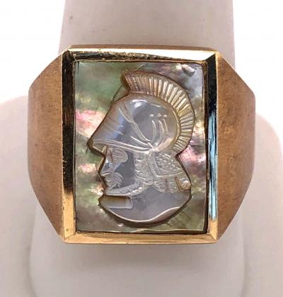 14 Karat Yellow Gold Mother of Pearl Cameo Contemporary Ring