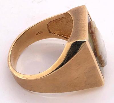 14 Karat Yellow Gold Mother of Pearl Cameo Contemporary Ring