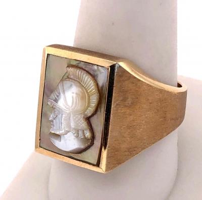 14 Karat Yellow Gold Mother of Pearl Cameo Contemporary Ring