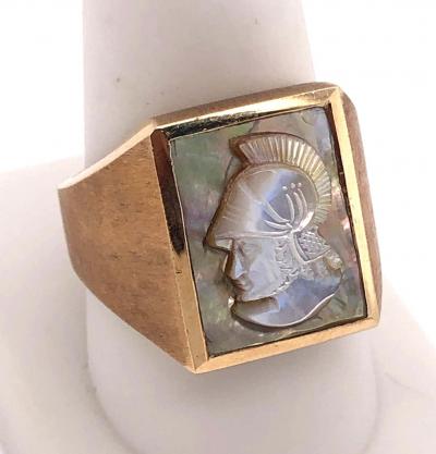 14 Karat Yellow Gold Mother of Pearl Cameo Contemporary Ring