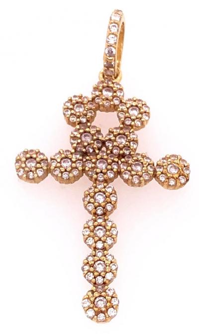 14 Karat Yellow Gold Religious Charm Pendant with Round Zirconium