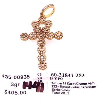 14 Karat Yellow Gold Religious Charm Pendant with Round Zirconium