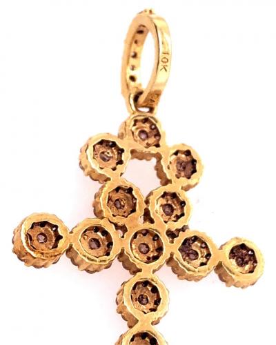 14 Karat Yellow Gold Religious Charm Pendant with Round Zirconium