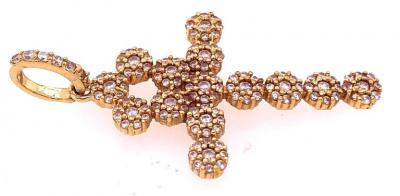 14 Karat Yellow Gold Religious Charm Pendant with Round Zirconium