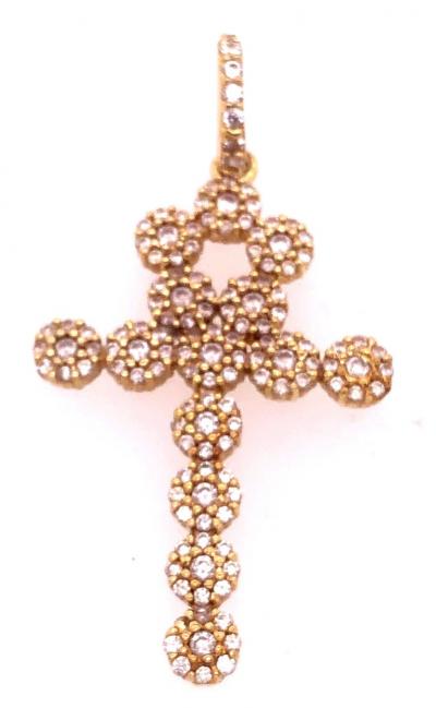 14 Karat Yellow Gold Religious Charm Pendant with Round Zirconium