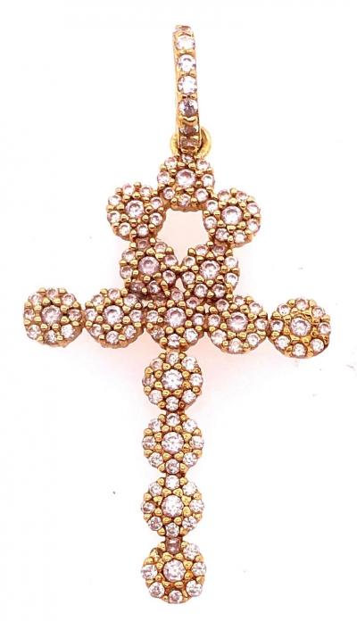 14 Karat Yellow Gold Religious Charm Pendant with Round Zirconium