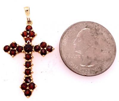 14 Karat Yellow Gold Religious Crucifix Pendant with Semi Precious Stones