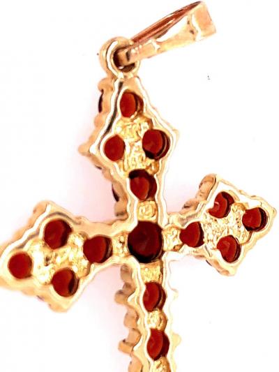 14 Karat Yellow Gold Religious Crucifix Pendant with Semi Precious Stones