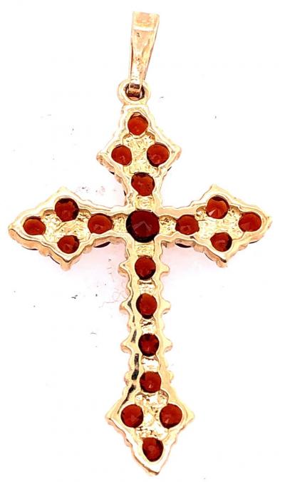 14 Karat Yellow Gold Religious Crucifix Pendant with Semi Precious Stones