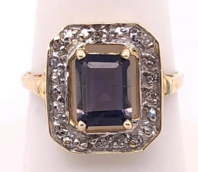 14 Karat Yellow Gold Ring Semi Precious Solitaire with Diamond Accents