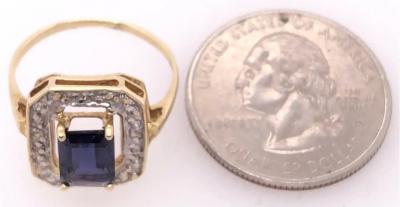 14 Karat Yellow Gold Ring Semi Precious Solitaire with Diamond Accents