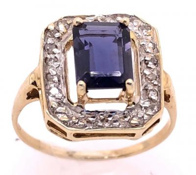 14 Karat Yellow Gold Ring Semi Precious Solitaire with Diamond Accents