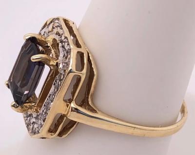 14 Karat Yellow Gold Ring Semi Precious Solitaire with Diamond Accents