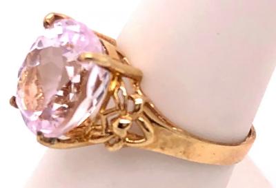14 Karat Yellow Gold Rose Quartz Solitaire Freeform Ring