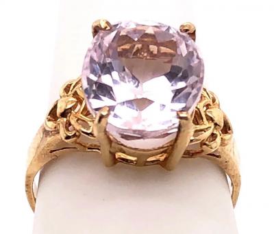 14 Karat Yellow Gold Rose Quartz Solitaire Freeform Ring