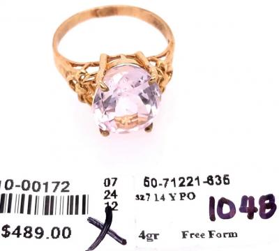14 Karat Yellow Gold Rose Quartz Solitaire Freeform Ring