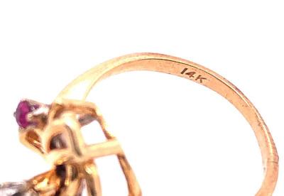 14 Karat Yellow Gold Ruby and Diamond Freeform Contemporary Ring