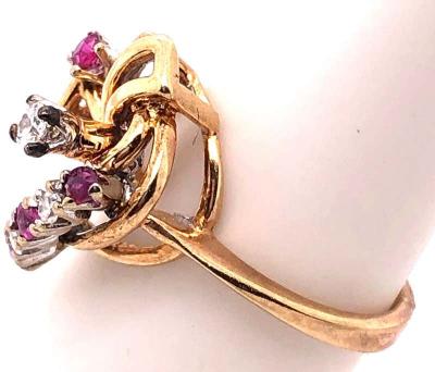 14 Karat Yellow Gold Ruby and Diamond Freeform Contemporary Ring
