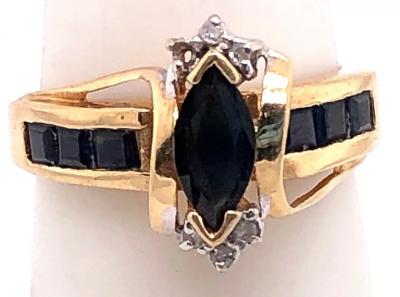 14 Karat Yellow Gold Sapphire Ring with Diamond Accents