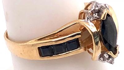 14 Karat Yellow Gold Sapphire Ring with Diamond Accents