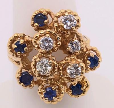 14 Karat Yellow Gold Sapphire and Diamond Cluster Ring