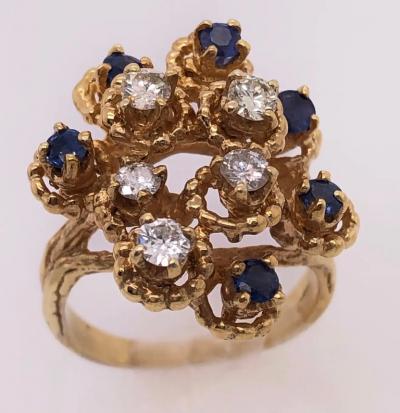 14 Karat Yellow Gold Sapphire and Diamond Cluster Ring