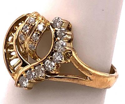 14 Karat Yellow Gold and Diamond Heart Ring
