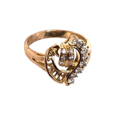 14 Karat Yellow Gold and Diamond Heart Ring
