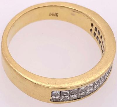 14 Karat Yellow Gold and Double Row Cushion Cut Diamond Wedding Band Ring
