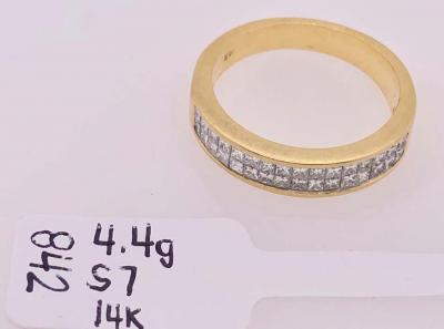 14 Karat Yellow Gold and Double Row Cushion Cut Diamond Wedding Band Ring