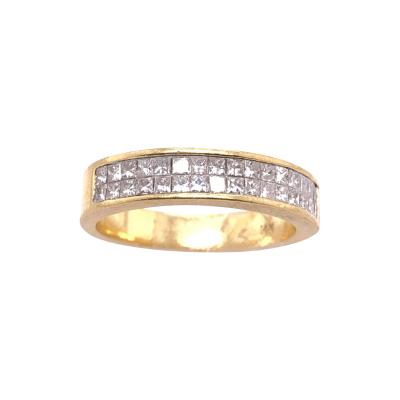 14 Karat Yellow Gold and Double Row Cushion Cut Diamond Wedding Band Ring