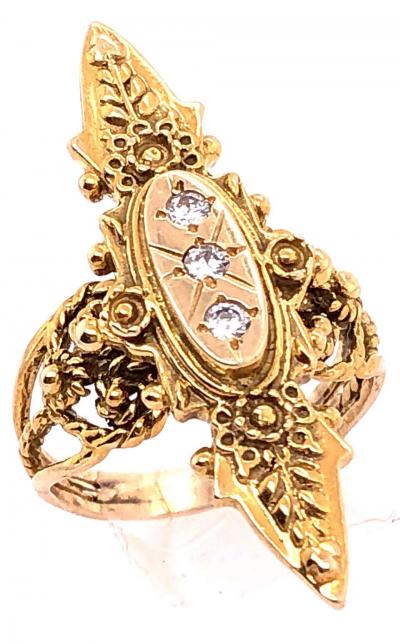 14 Karat Yellow Gold and Three Diamond Freeform Ring