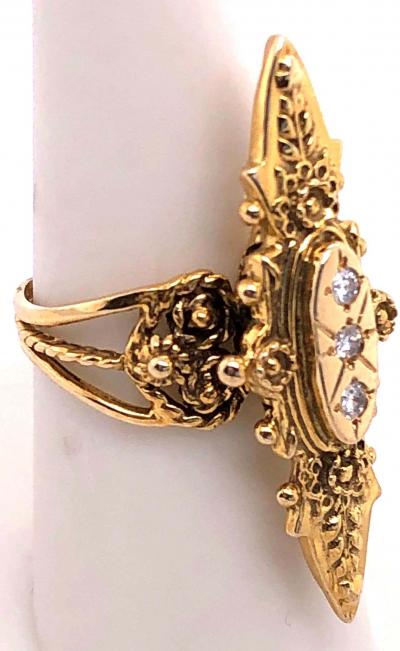 14 Karat Yellow Gold and Three Diamond Freeform Ring