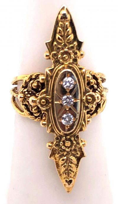 14 Karat Yellow Gold and Three Diamond Freeform Ring