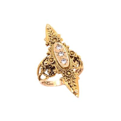 14 Karat Yellow Gold and Three Diamond Freeform Ring