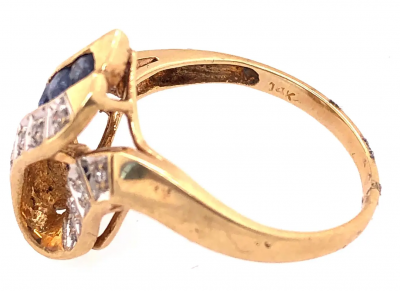 14 Karat Yellow and White Gold Blue Sapphire and Diamond Contemporary Ring